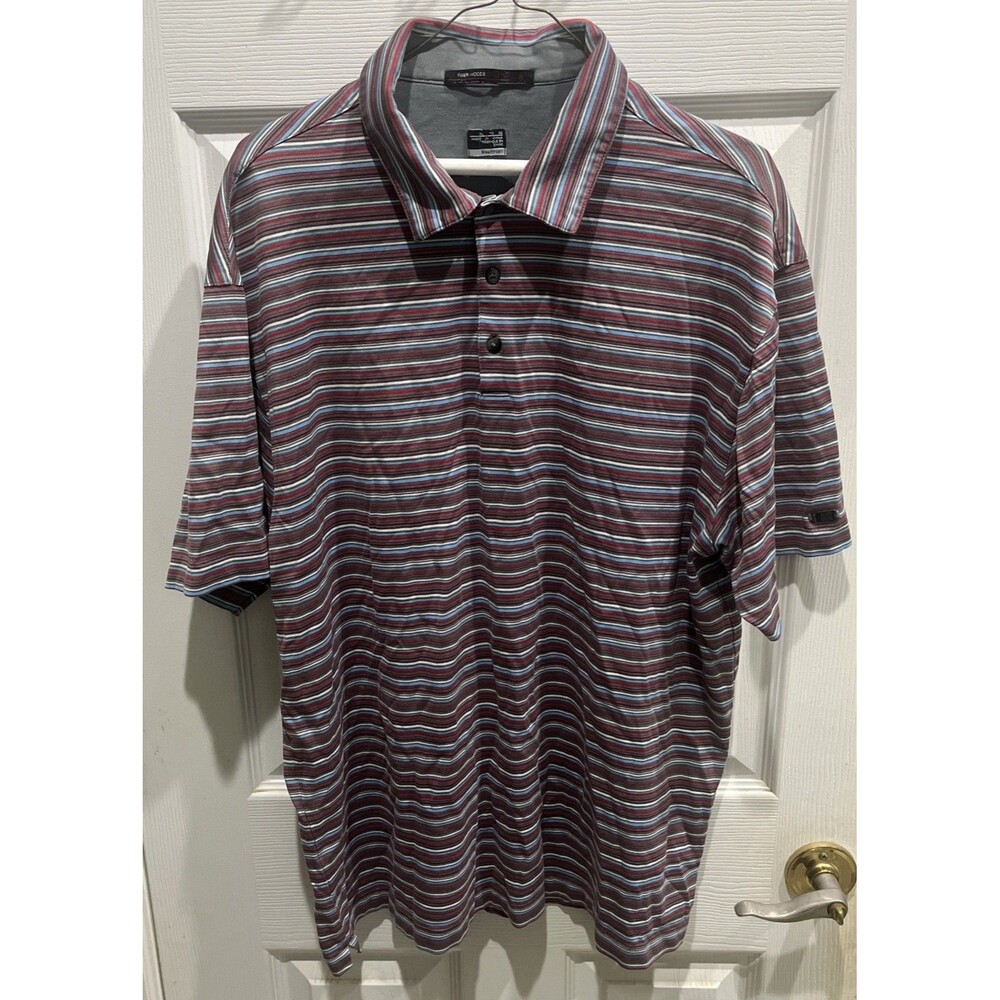 Nike Tiger Woods TW Collection Polo Shirt Mens Striped XL Gray Red Golf FitDry